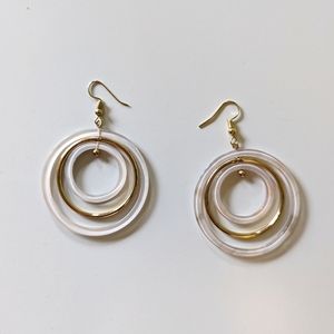 2/$15 - Gold Tone Metal and White Resin Concentric Circles Hoop Dangle Earrings